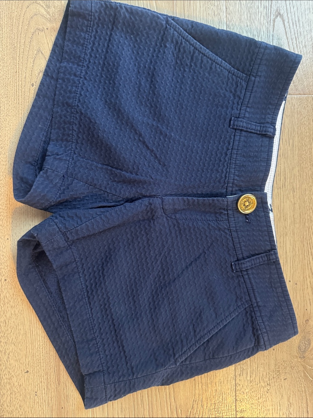 Lilly Pulitzer Navy Textured Cotton Blend Bermuda Shorts